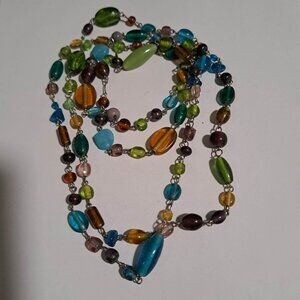 glass multicolored beaded long colorful necklace